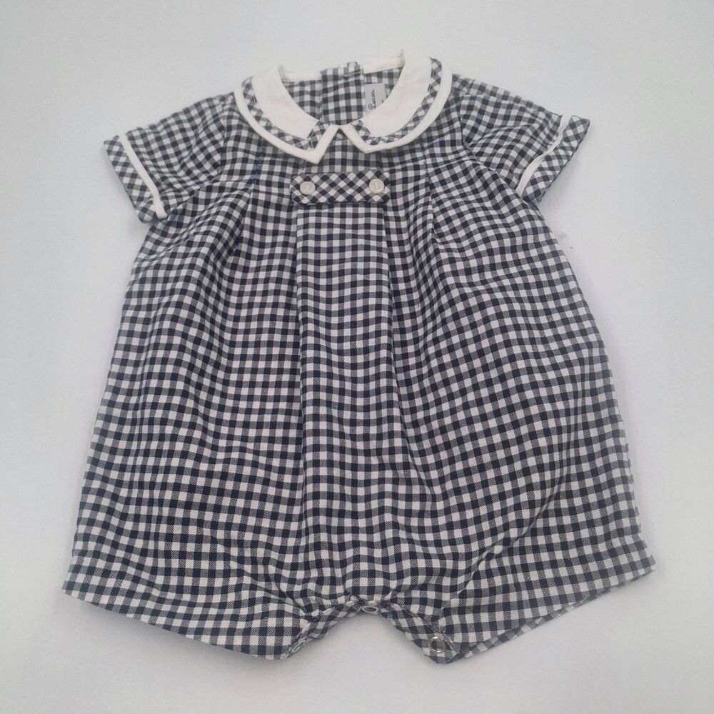 Sophie & Lucas Blue Gingham Romper 6M